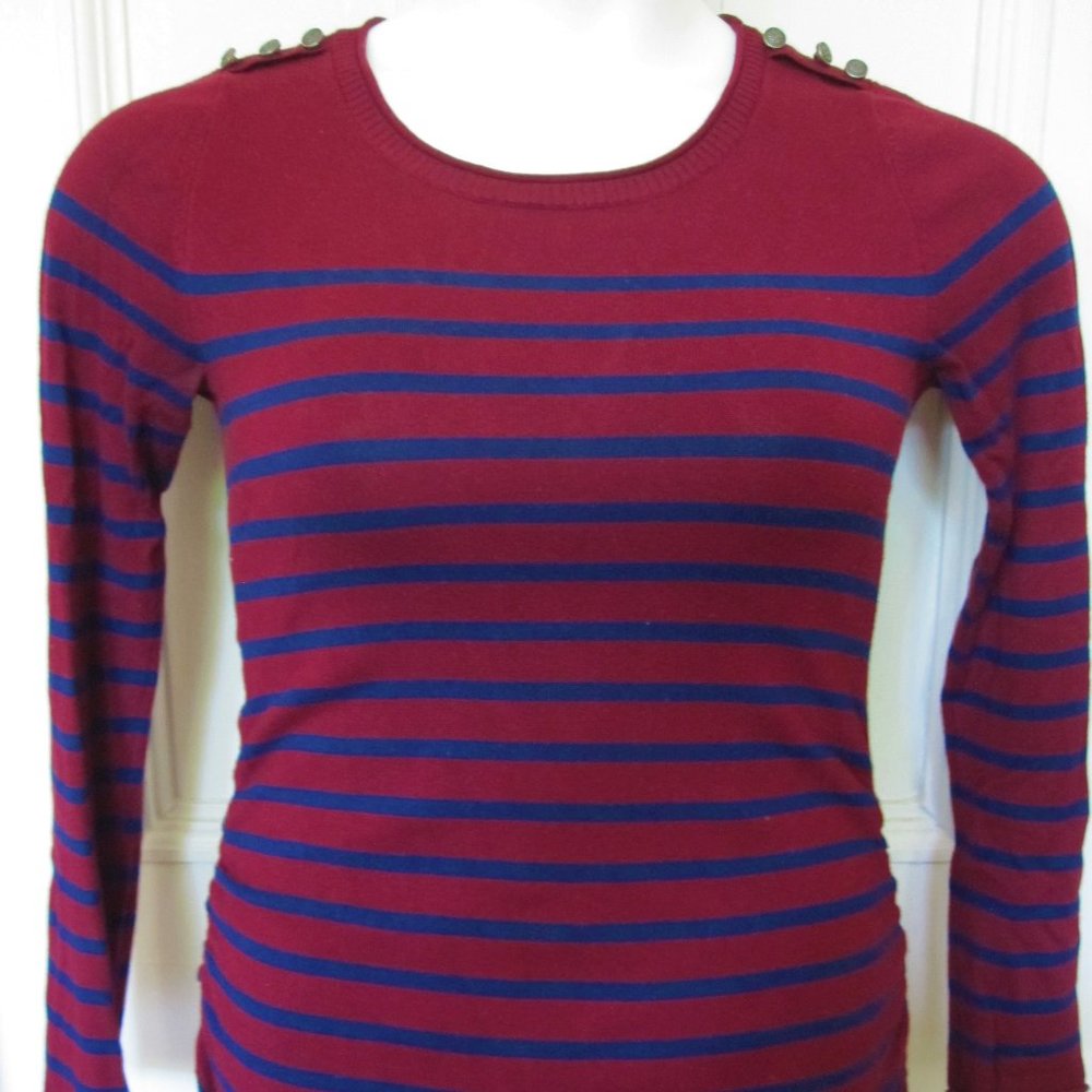 Cute Striped Sweater with Buttons on Shoulder